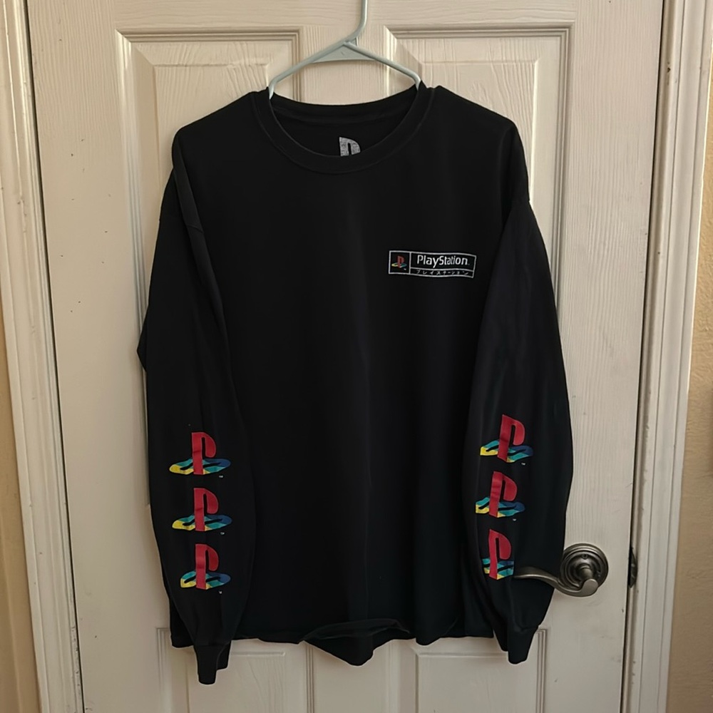 PlayStation black long sleeve tee with logo sleeve design